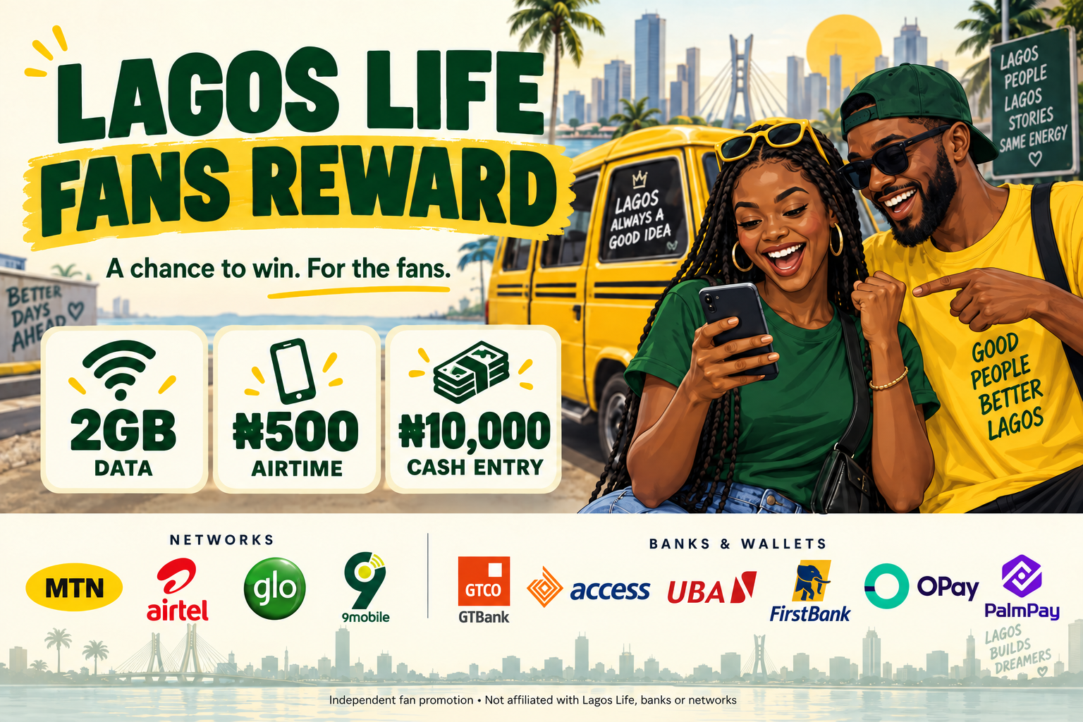 Lagos Life Fans Reward — data, airtime and cash entry